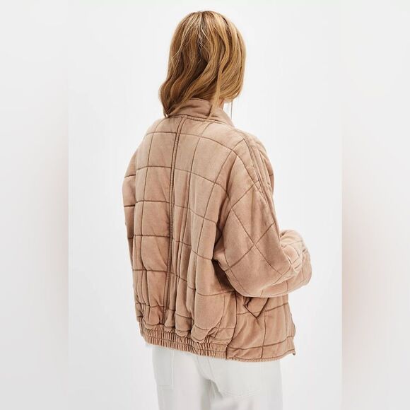 Free People Quilted Dolman-Sleeve Jacket Tan Champagne Diamonds Womens Size XS - Picture 3 of 13
